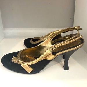 Enzo Angiolini black gold bow Sling Back Heels